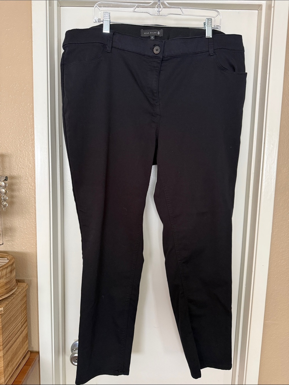 Black Stretch Straight-Leg Trousers